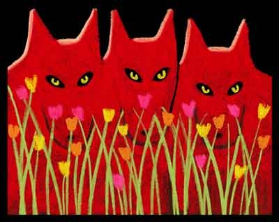 Three Red Wolves with Flowers by Carole Laroche