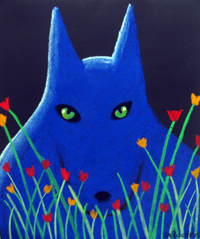 Blue Wolf with Flowers by Carole Laroche