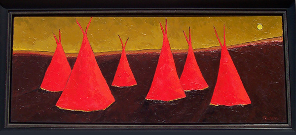 6 Teepees and Green Sky by Jill Shwaiko