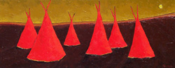 6 Teepees and Green Sky by Jill Shwaiko